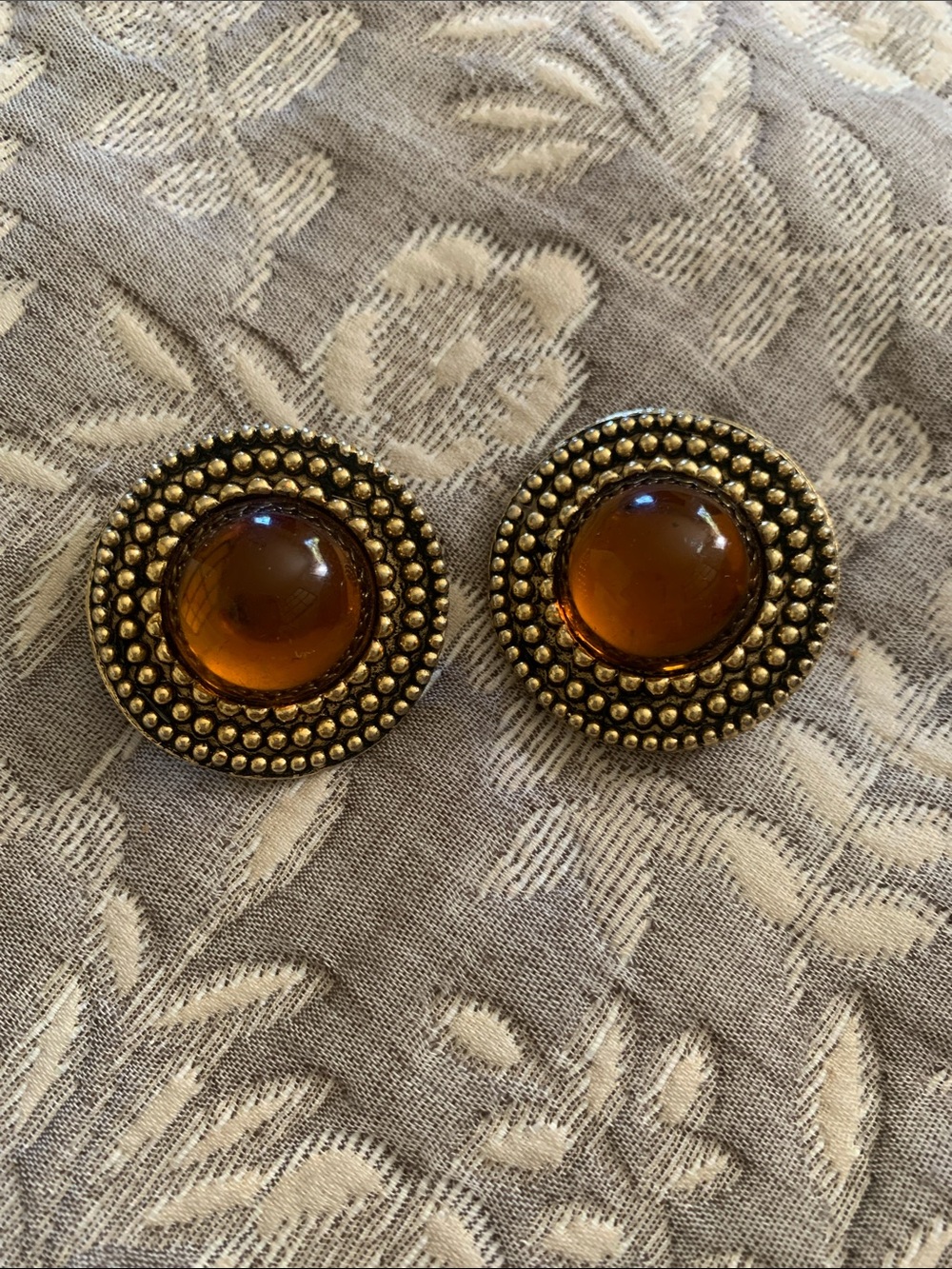 Vintage-Inspired Round Amber Cabochon Statement Earrings